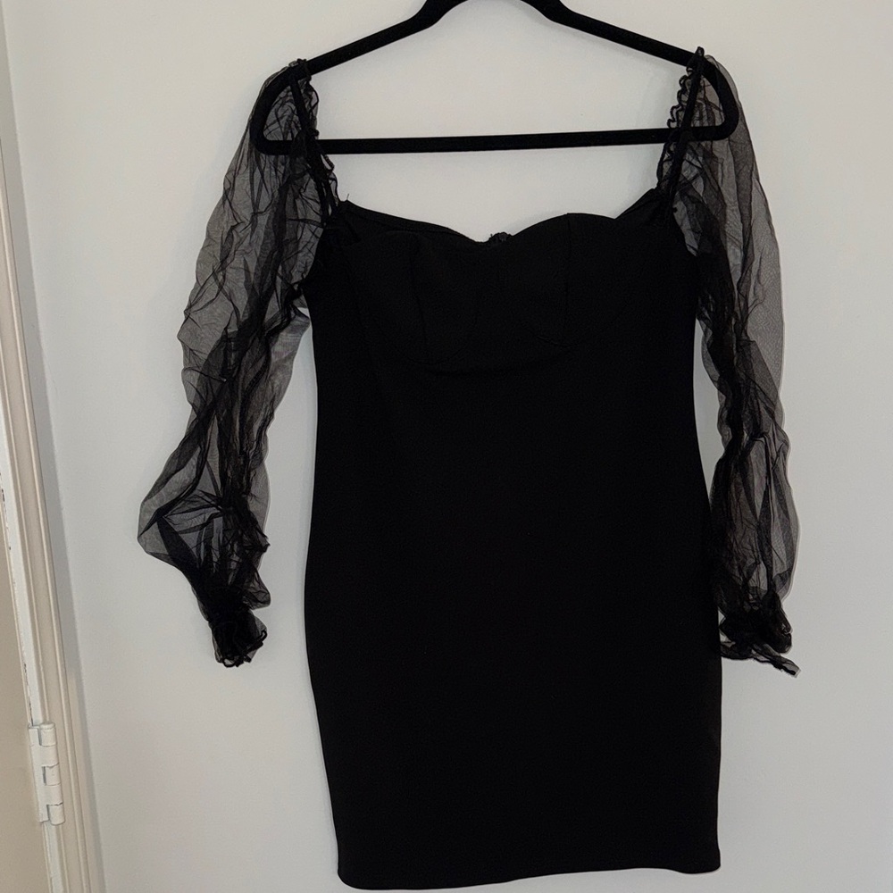 Elegant Black Dress with Sheer Sleeves
